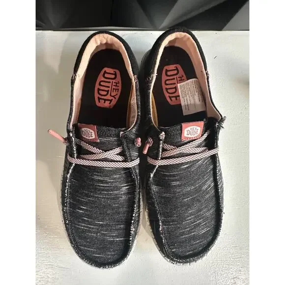 Hey Dude Womens Wendy Funk Jersey Black Pink Slip On Shoes Size 7 - Picture 12 of 13